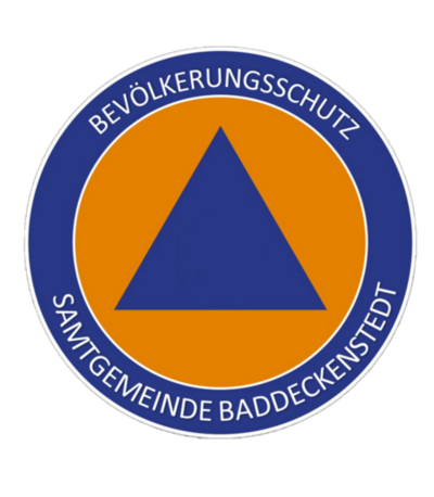 Bild vergrößern: Logo des Bevölkerungsschutzes blaues Dreieck auf orangem Kreis