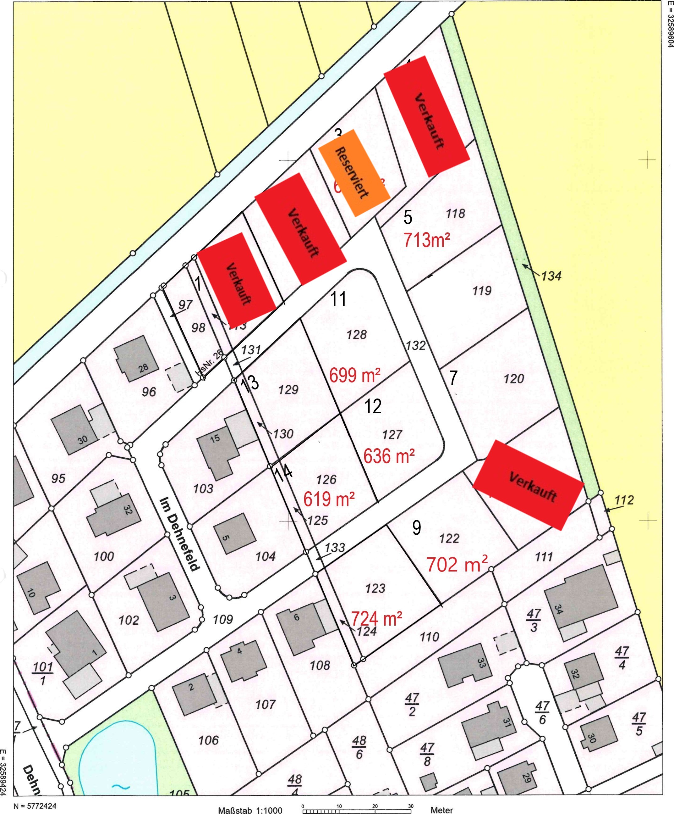 Bild vergrößern: Lageplan Baugebiet Dehnefeld